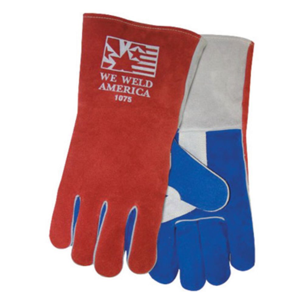 Tillman Large Red, Blue And White Side Split Cowhide Leather Stick Welders Gloves With Kevlar Thread Locking Stitch
