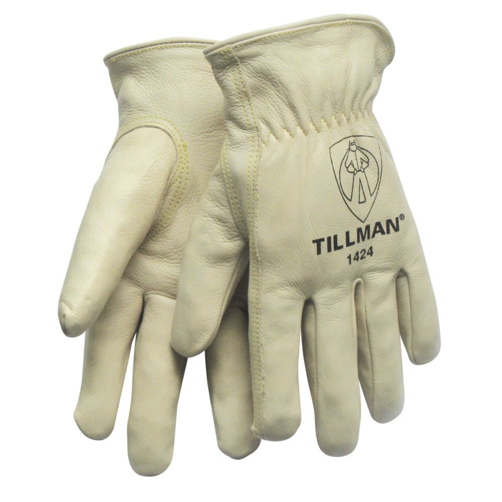 Tillman White Leather Drivers Gloves With Rolled Leather Hem