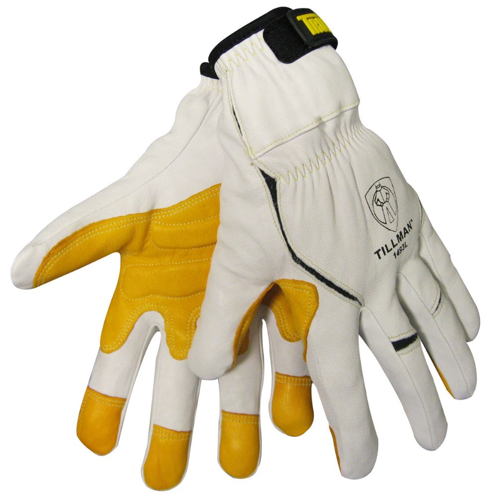 Tillman X-Large White And Gold Leather TrueFit Full Finger Mechanics Gloves With Elastic, Hook And Loop Cuff