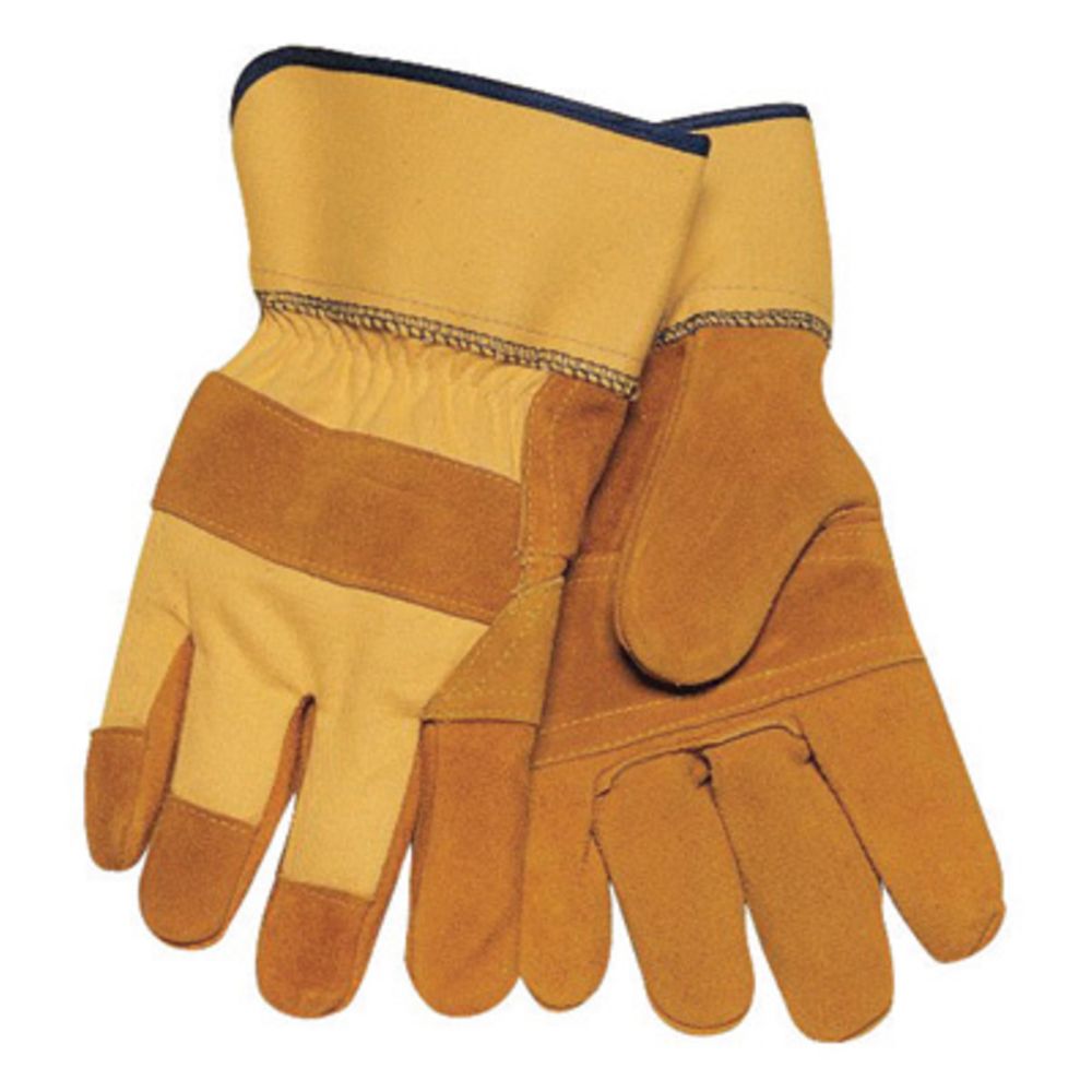 Tillman Large Bourbon Brown And Yellow Side Split Cowhide Leather Palm Gloves With Canvas Back and Rubberized Safety Cuff
