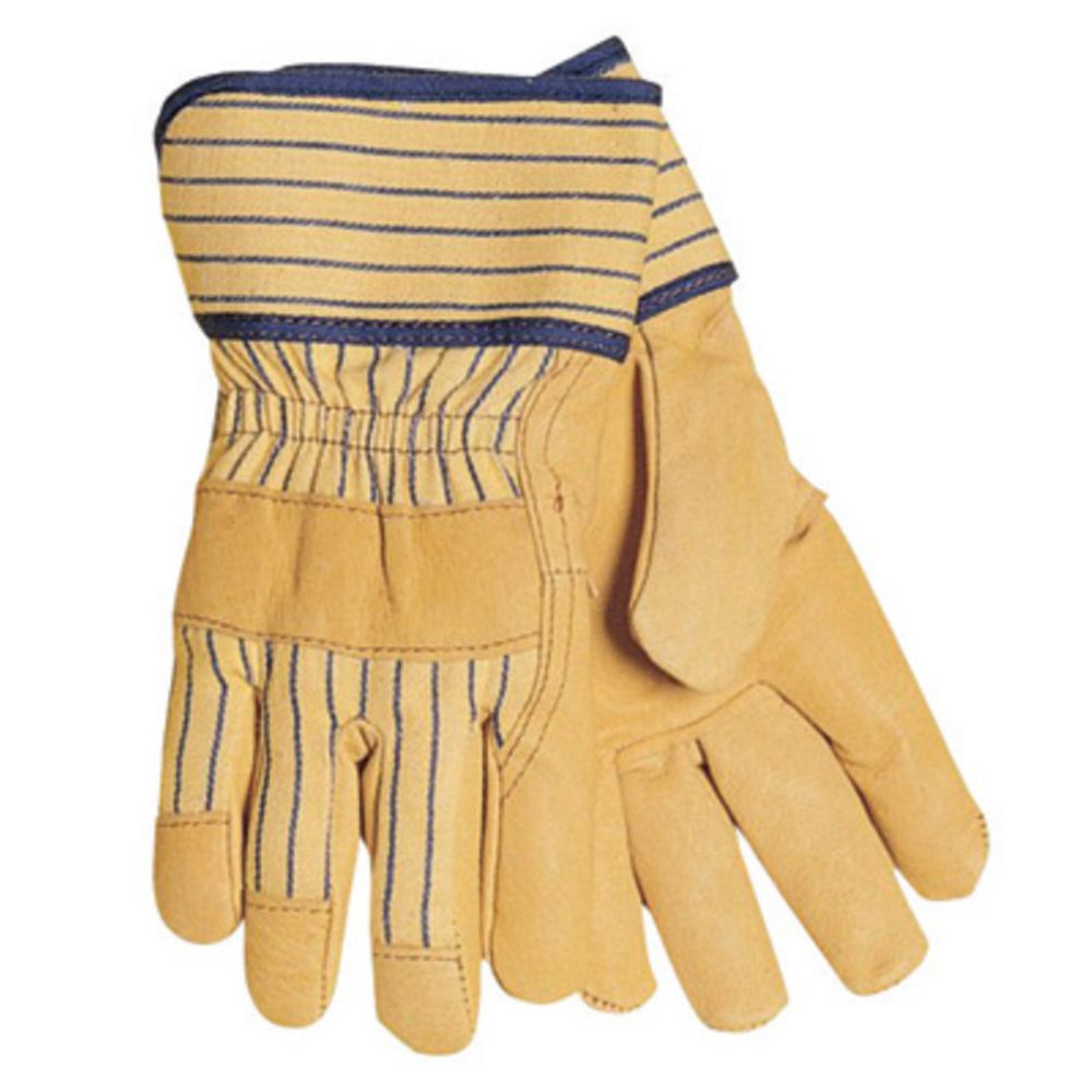 Tillman Large Gold And Blue Pigskin Palm Gloves With Rubberized Safety Cuff And Knuckle Strap
