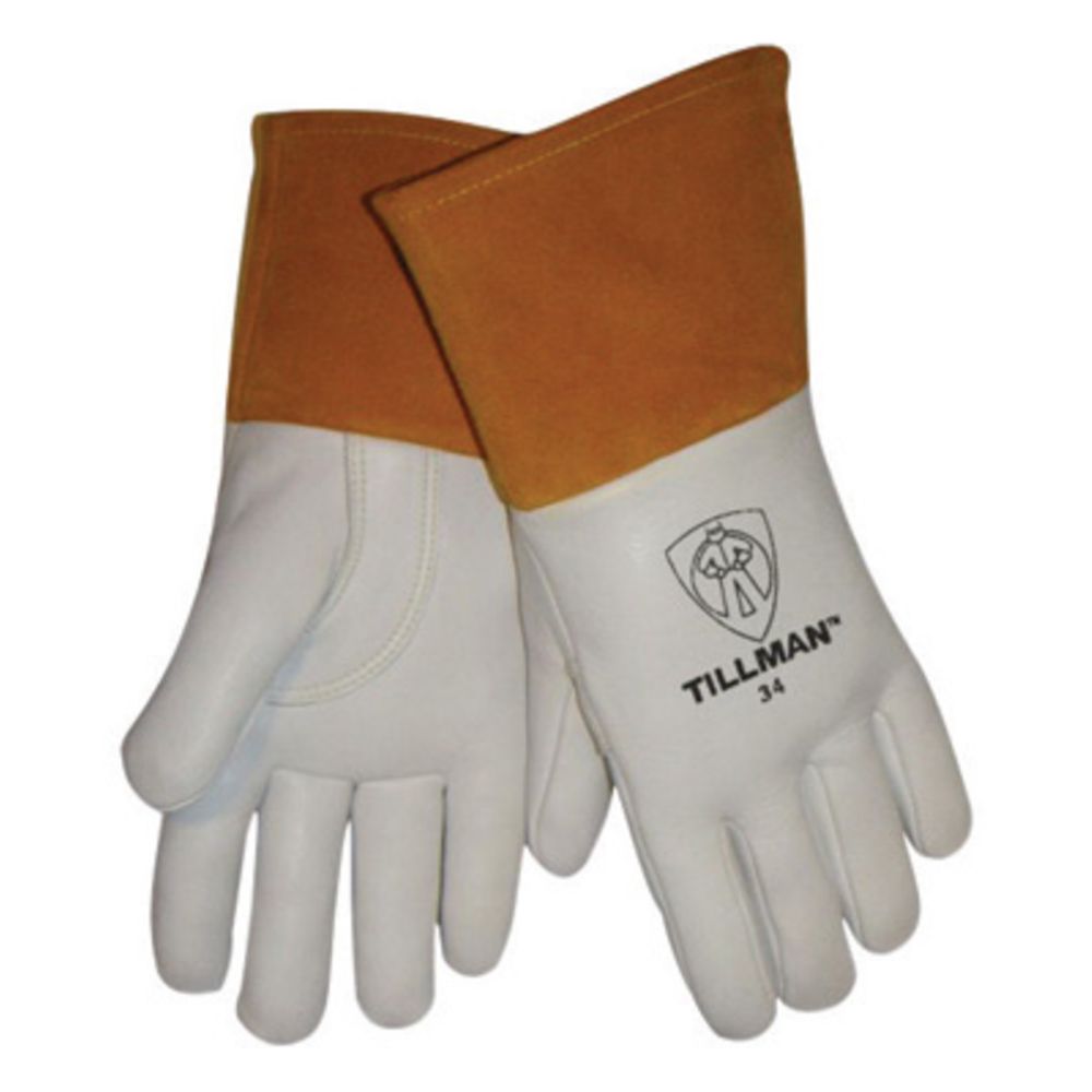 Tillman Gold And Russet Heavyweight Leather MIG Welders Gloves With Cuff And Kevlar Thread Locking Stitch (Carded)