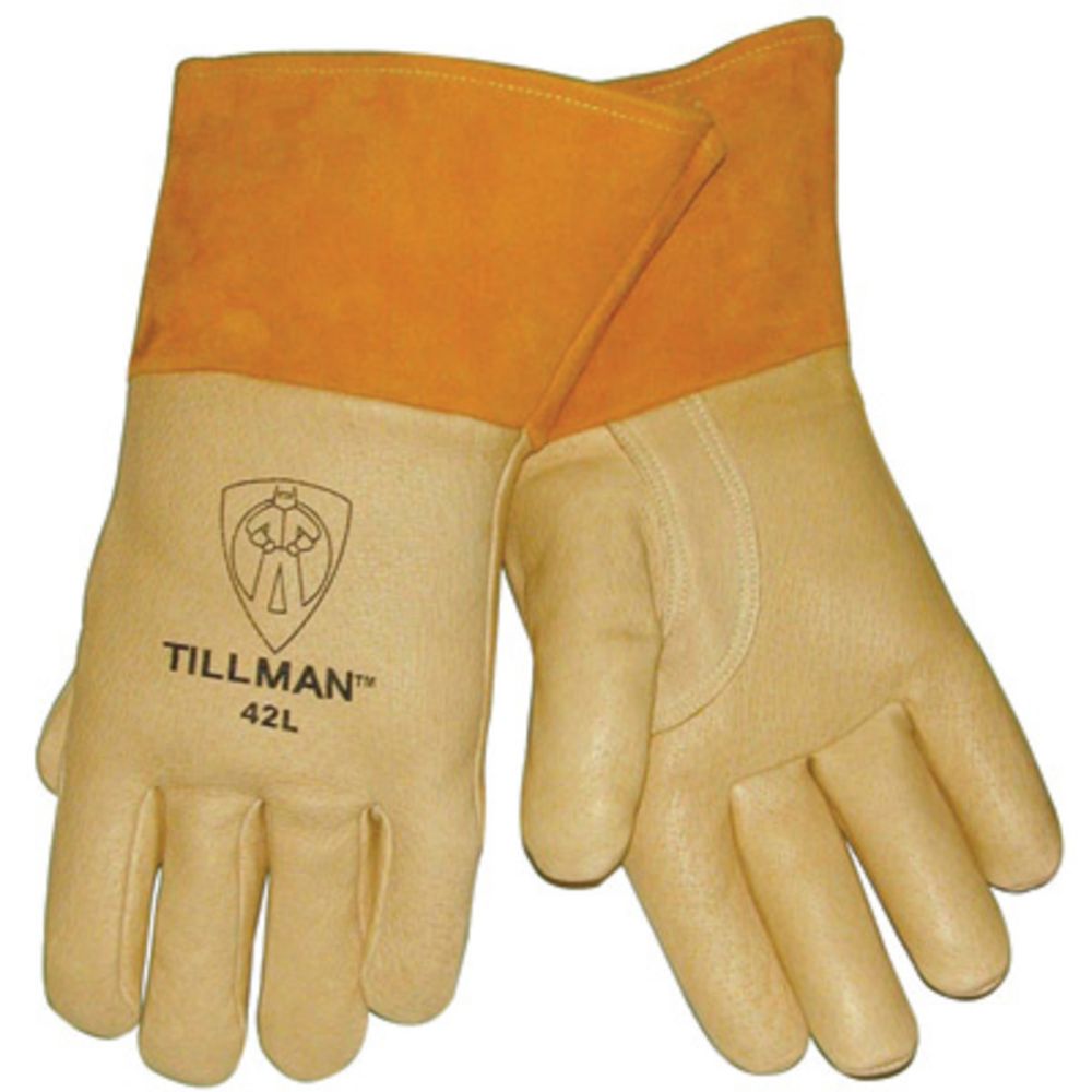 Tillman Small Brown Leather MIG Welders Gloves With Straight Thumb Cuff And Kevlar Lock Stitching