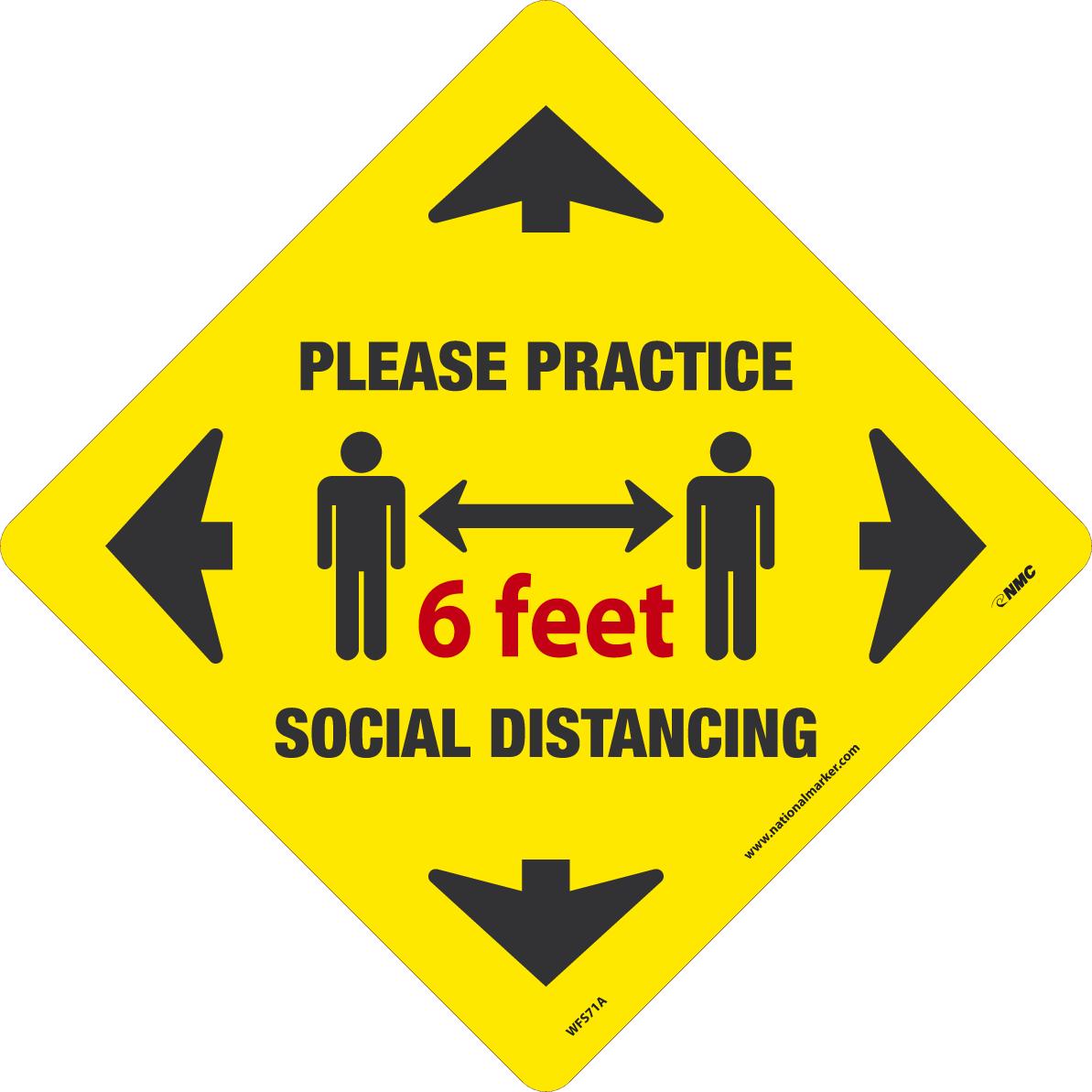 SOCIAL DISTANCING WALK ON FLOOR SIGN PRESSURE SENSITIVE REMOVABLE VINYL .0045 12" x 12"