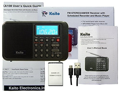 Kaito KA108 Super Sound quality AM FM Shortwave Radio with MP3 Player and Radio Recorder, Radio Time Schedule Recorder,Alarm Clock+ More