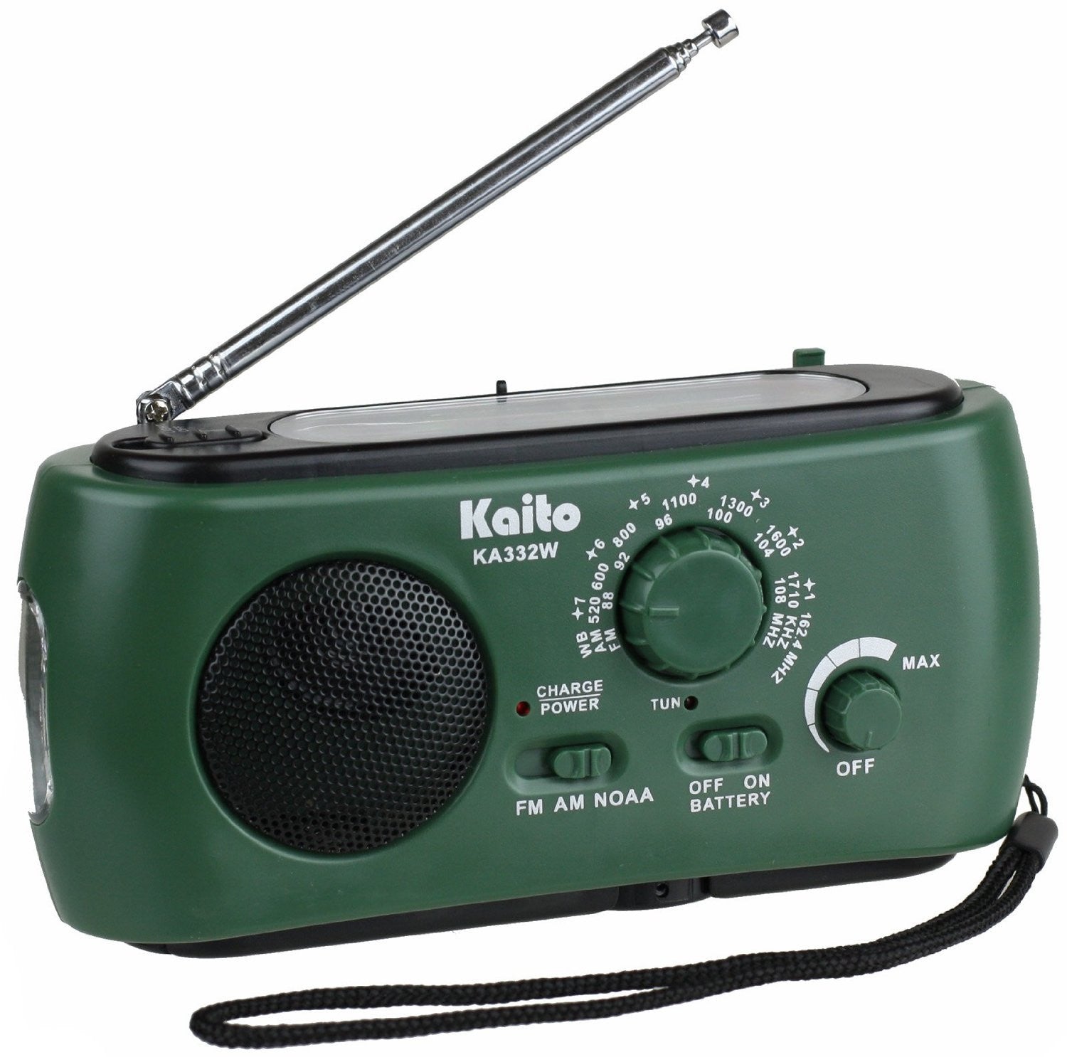 Kaito KA332W Portable Hand Crank Solar AM/FM NOAA Weather Radio with Cell Phone Charger & 3-LED Flashlight