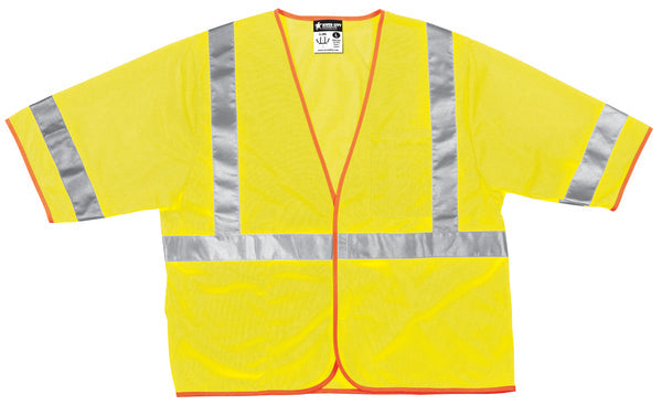 MCR Safety Class 3, Lime Mesh Vest, 2" Silver Tape