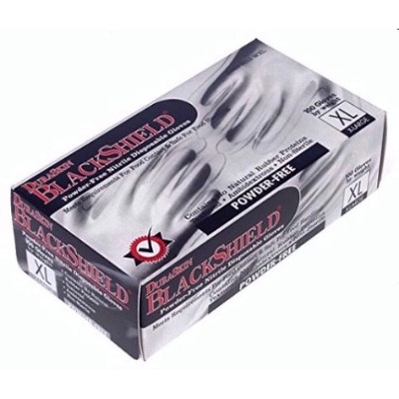 DuraSkin BlackShield 3.5 mil Nitrile Powder Free Disposable Gloves, 100 Gloves Per Dispenser, M