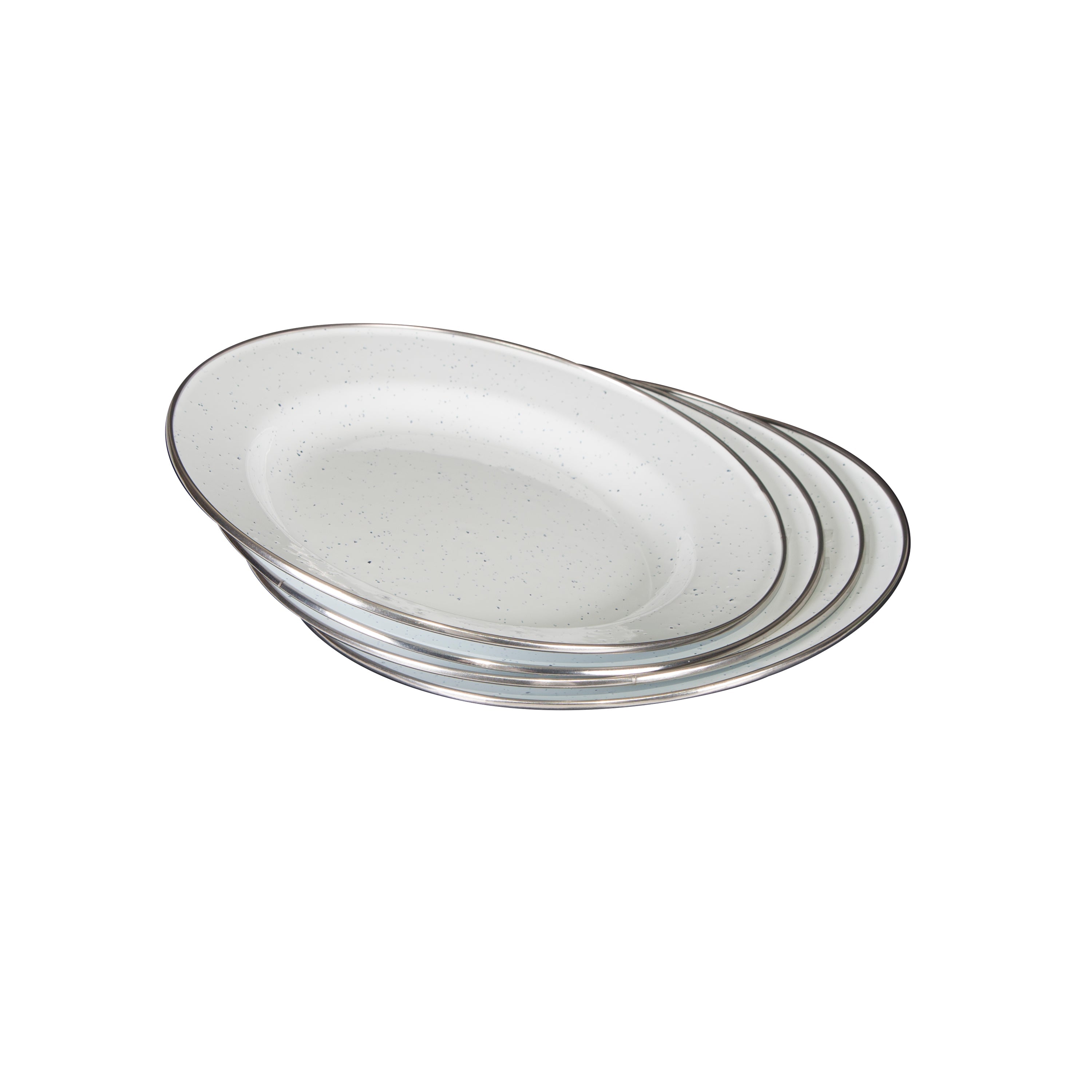 Enamel Camping Tableware Set-24 Pieces-White With Blue Specs