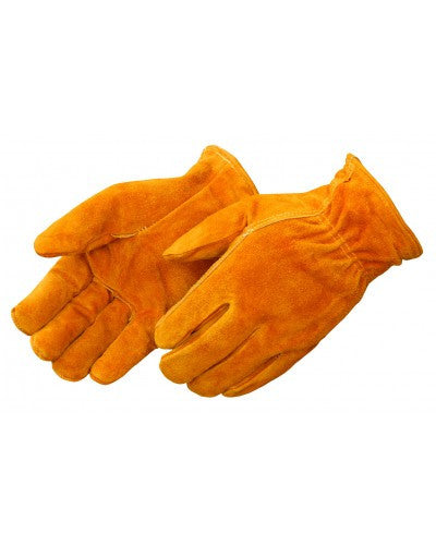 Red fleece lined bourbon brown split cowhide driver Gloves - Dozen