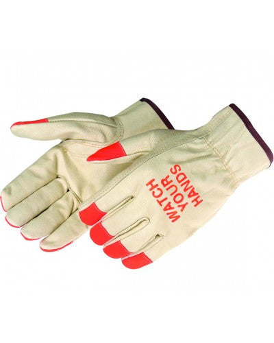 Grain pigskin driver - keystone thumb ("WATCH YOUR HANDS" logo) Gloves - Dozen