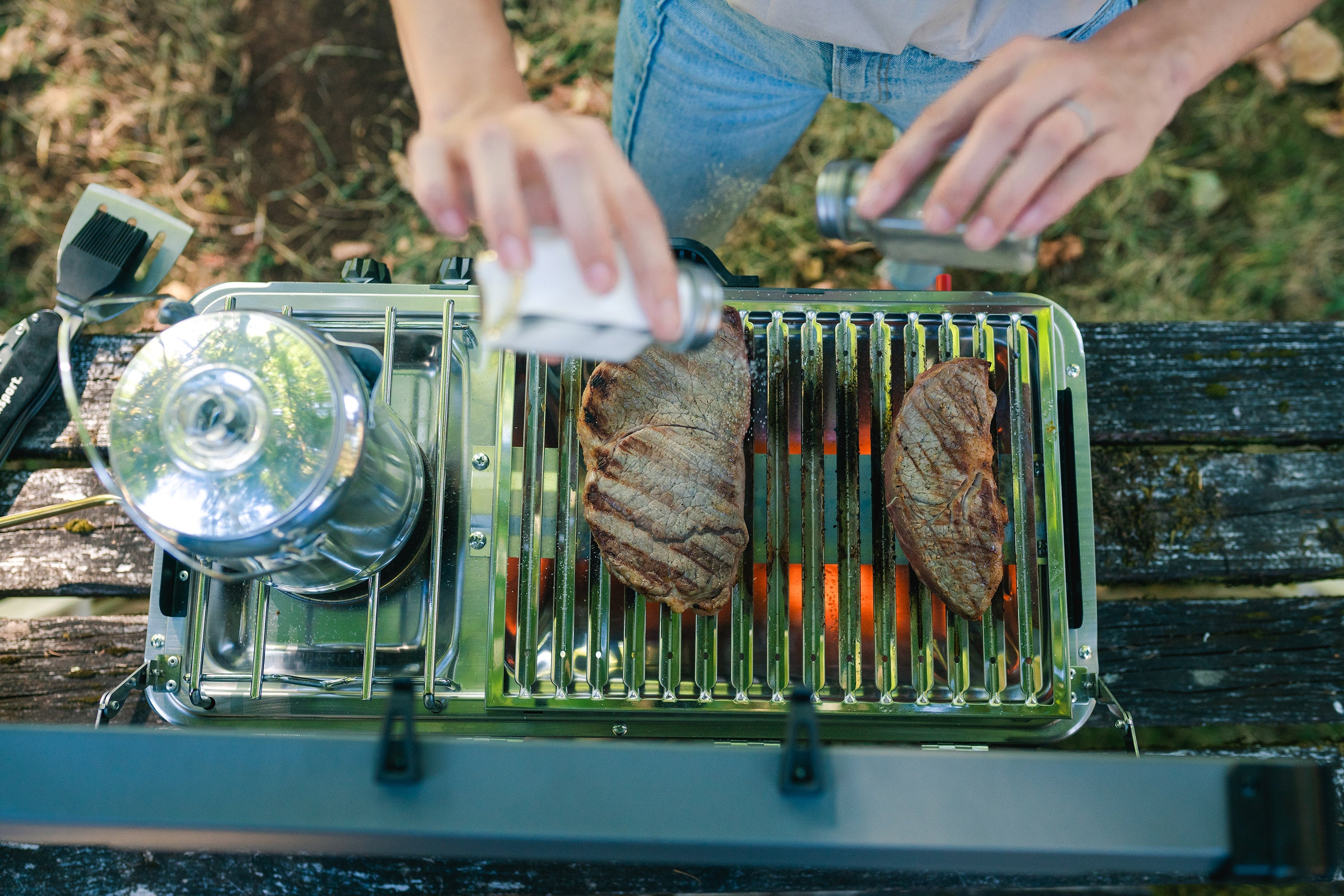 Propane Stove And Grill Combo-Piezo - Gray W/Black Trim