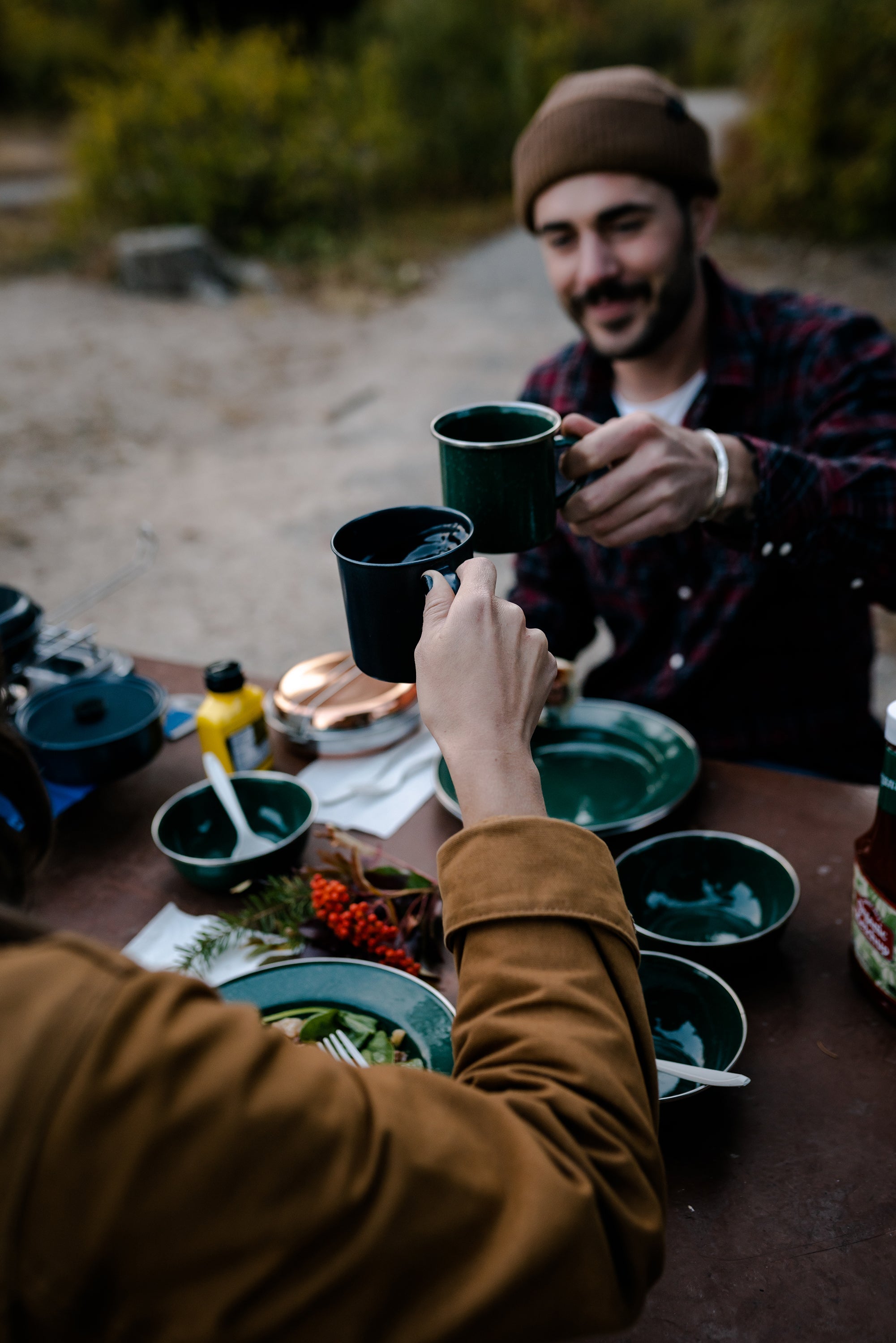 Enamel Camping Tableware Set - 24 Pieces - Green