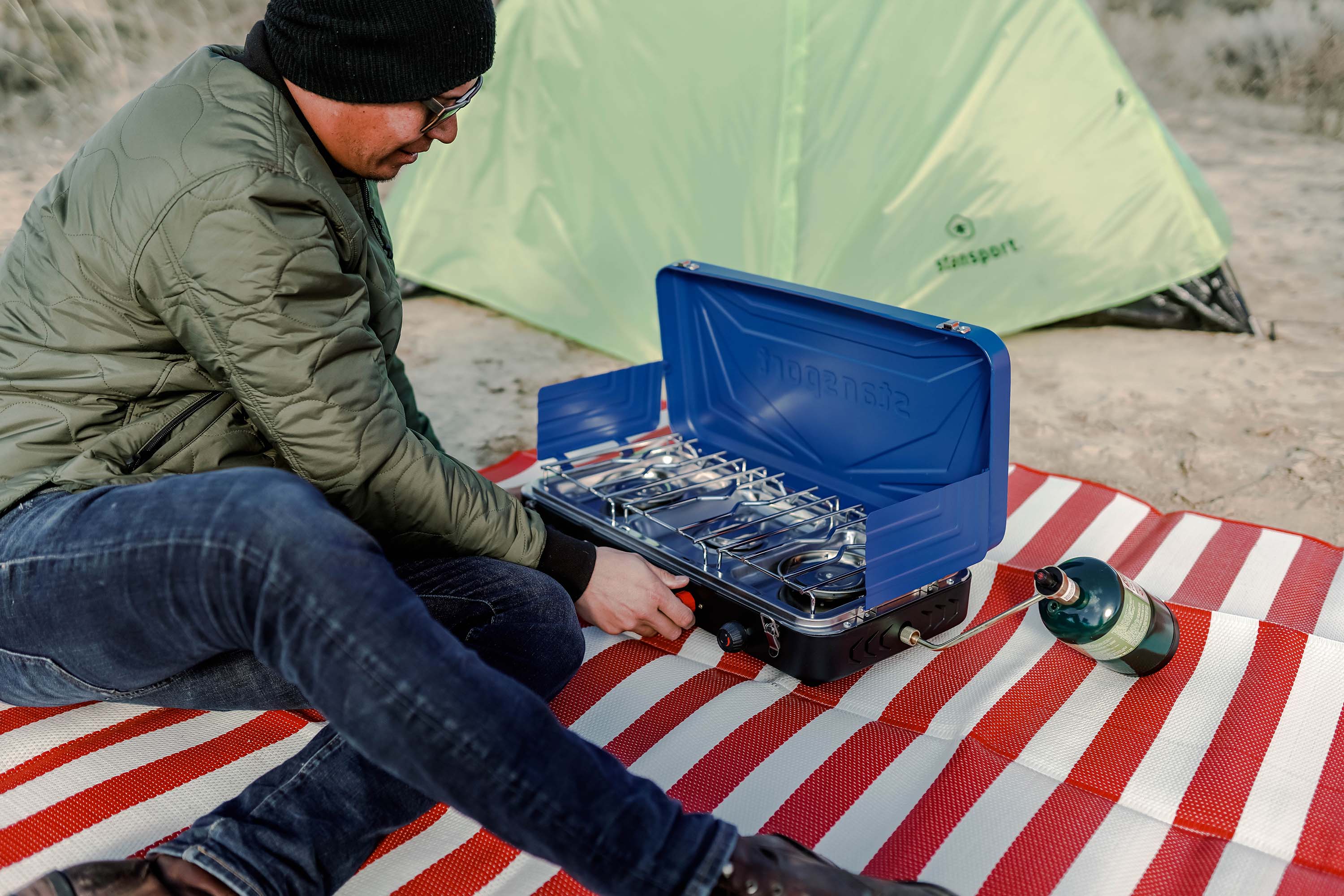 Propane Stove - 2 - 25 K And 1-10 K Burners - Blue