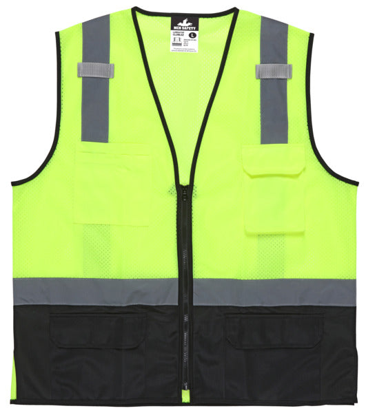 MCR Safety Lime Green,Class2,Black Bottom,Zip,Mesh