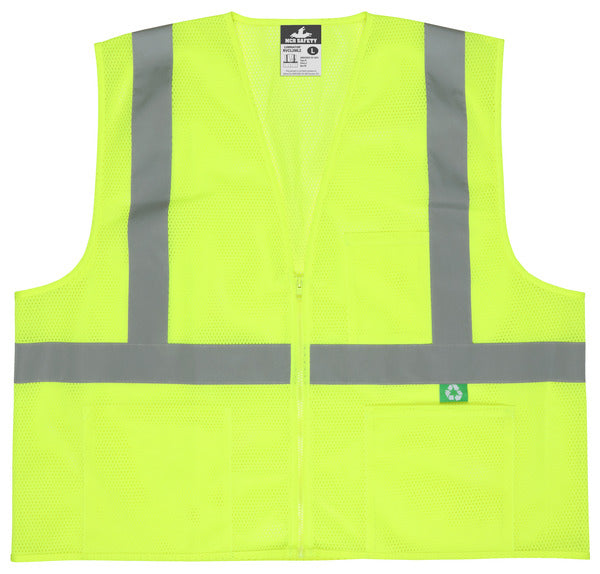 MCR Safety Recycled Mesh Vest,Lime,Class 2,Zip S