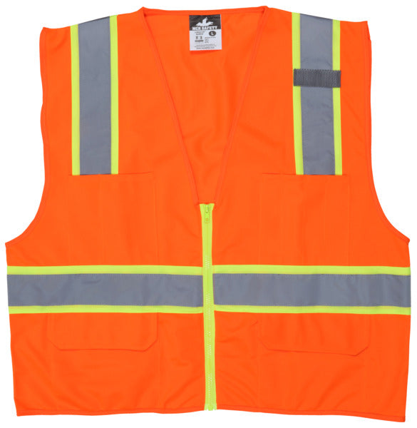 MCR Safety Class 2, Orange Vest, 2" Silver/3"Lime S
