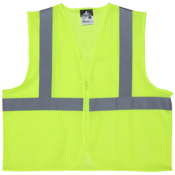 MCR Safety V2,FL Lime,Class 2,Mesh,Zip, No PK X2