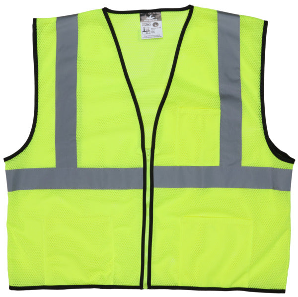 MCR Safety Lime Green,Class2,Econ,Zip,Mesh XL
