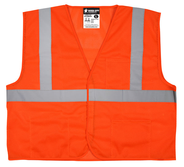 MCR Safety Class 2,Econ Vest,Mesh,FL Orange,LF M