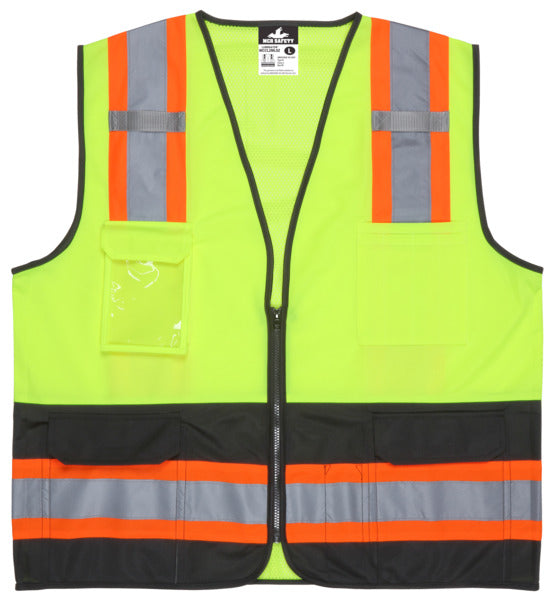 MCR Safety Lime,Class2,Black Bttm,Zip,Mesh X2