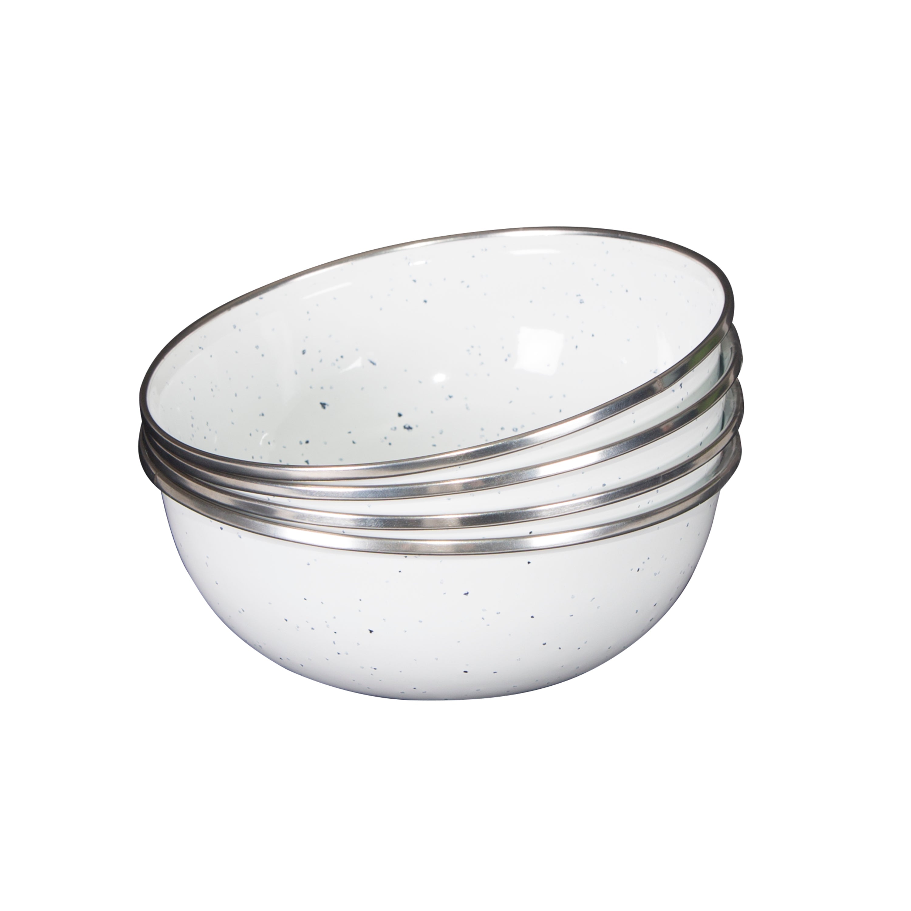 Enamel Camping Tableware Set-24 Pieces-White With Blue Specs