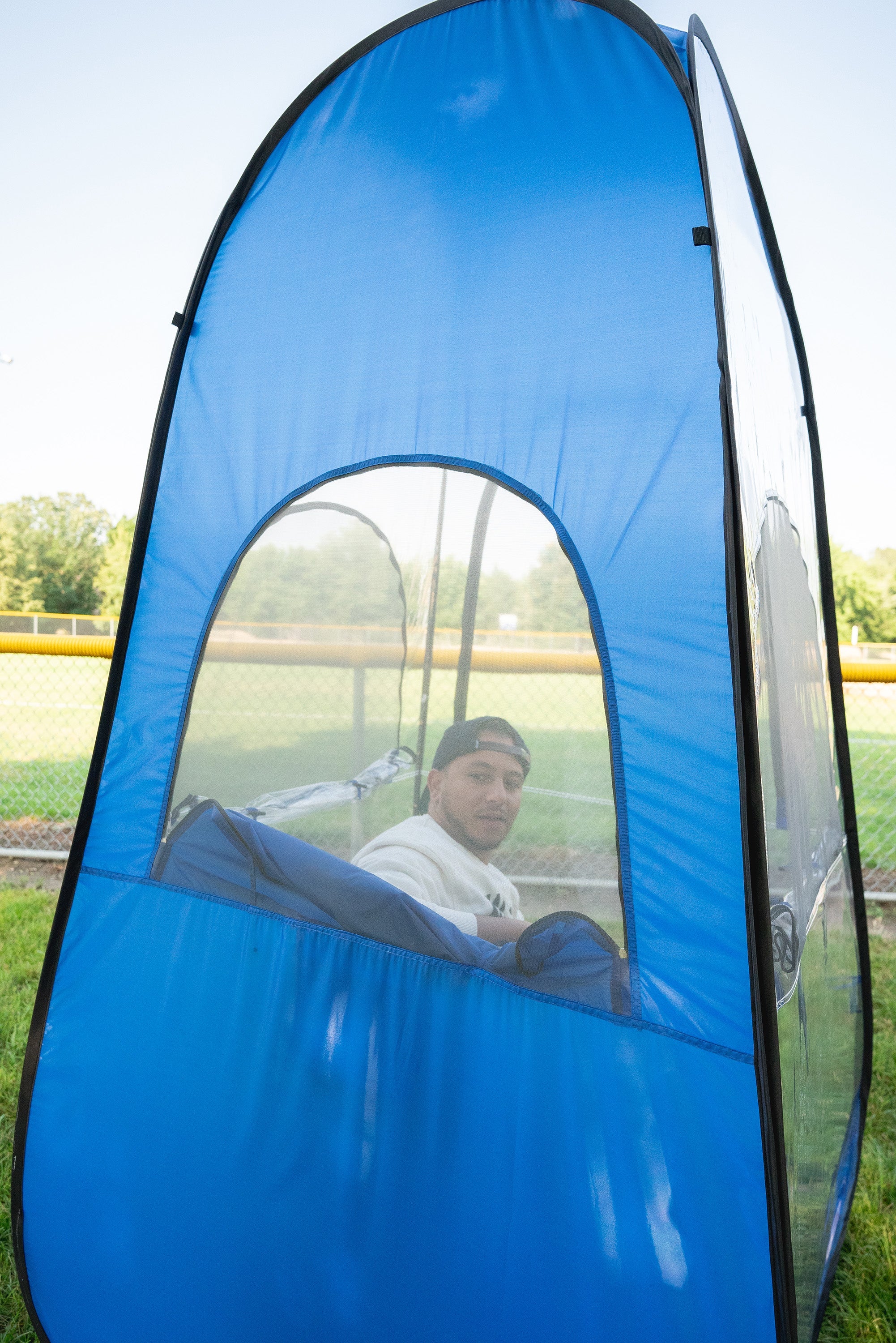 All Weather Pop Up Shelter - Clear / Blue