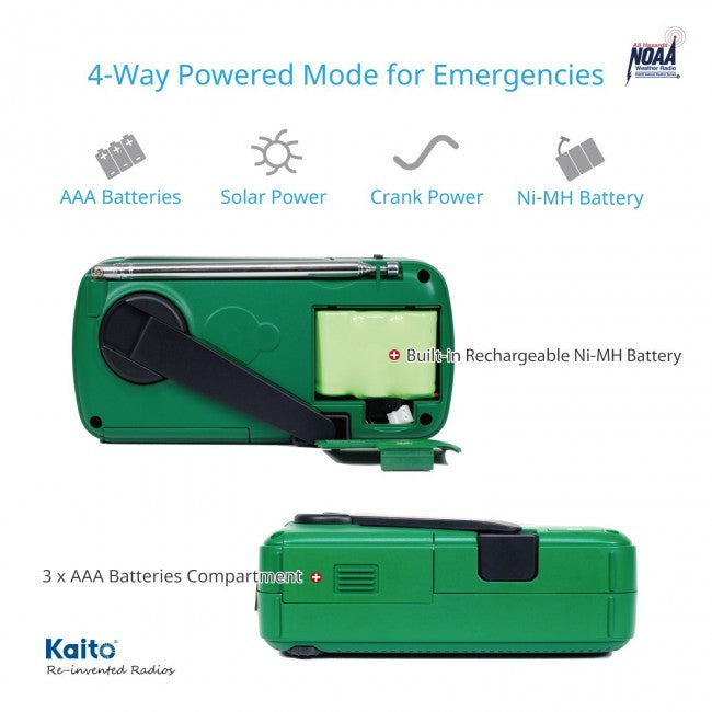 Kaito Voyager V2 Portable Solar / Hand Crank AM/FM, Shortwave & NOAA Weather Emergency Radio with USB Cell Phone Charger & LED Flashlight (Green)