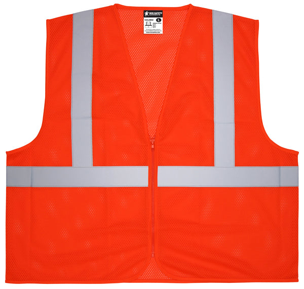 MCR Safety V2,FL Orange,Class 2,Mesh,Zip, No PK X2