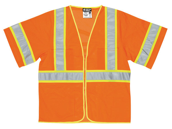 MCR Safety CL3,Mesh,FL Orange,w Yellow/Slvr Stripes