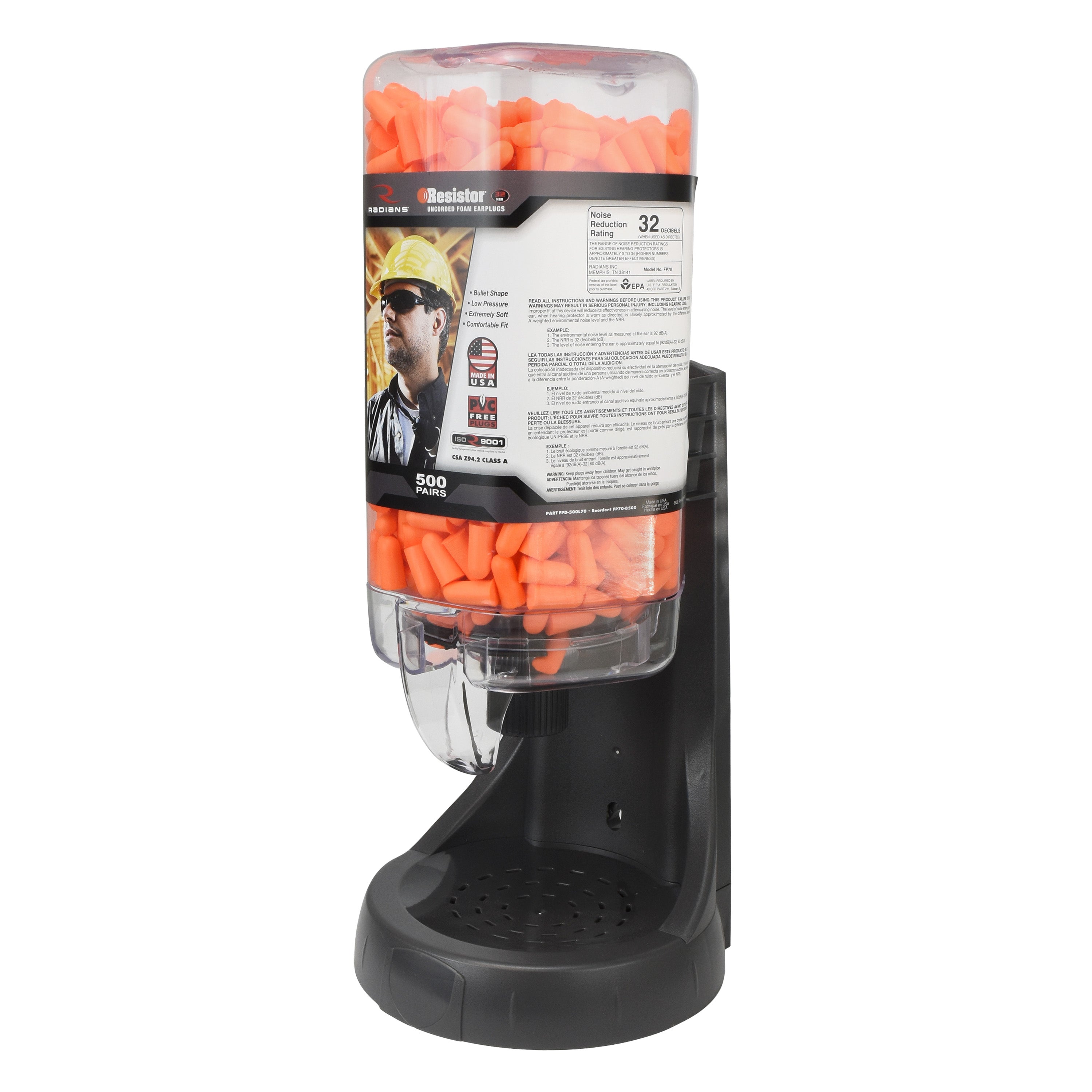 Radians Refillable Dispenser with Resistor® 32 FP70 Plugs - 500 Pair