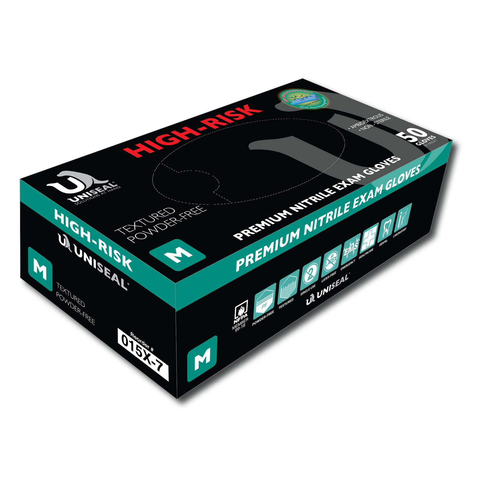 UniSeal-High-Risk Powder-Free Nitrile Gloves 15 Mil - Case (Tested for use with Chemotherapy Drugs per ASTM D6978)