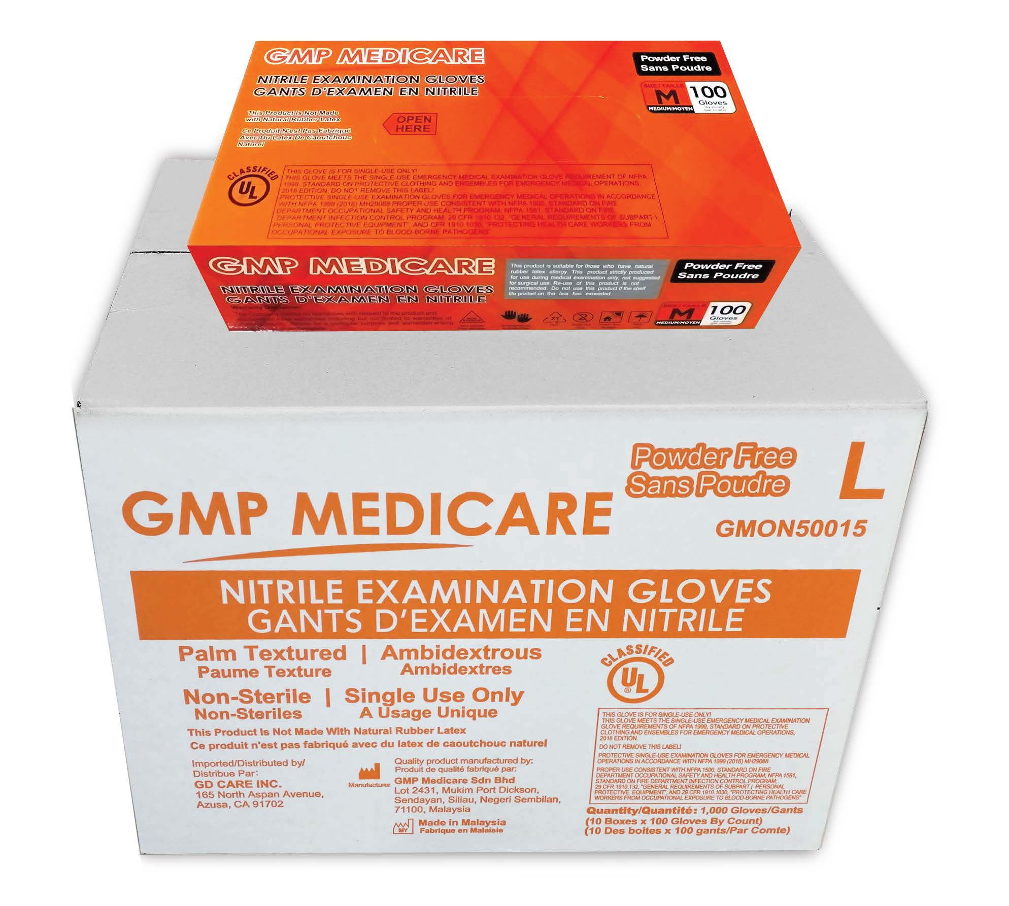 Care On - Nitrile Exam Powder-Free Gloves, ORANGE - Case - NFPA Compliant