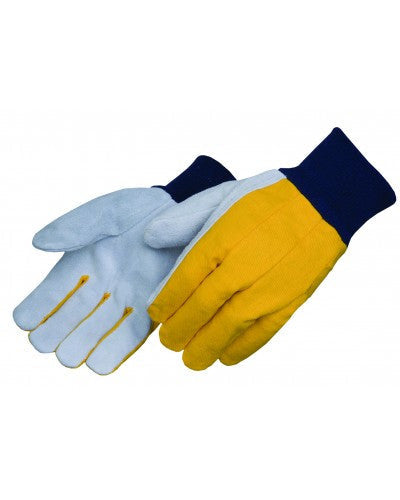 Yellow canvas back - blue knit wrist Gloves - Dozen