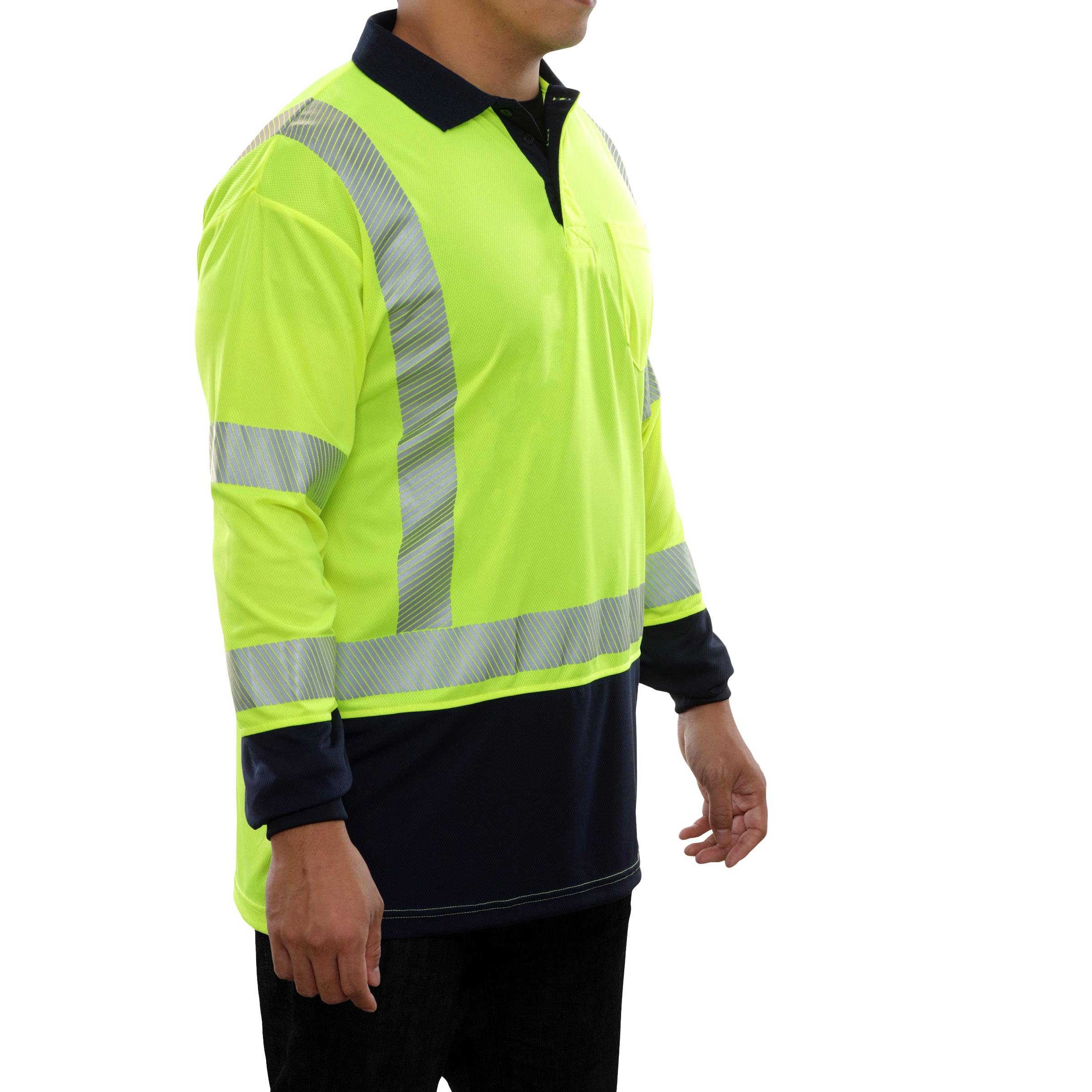 Reflective Apparel High Visibility Polo Shirt Long Sleeve Lime/Navy Birdseye