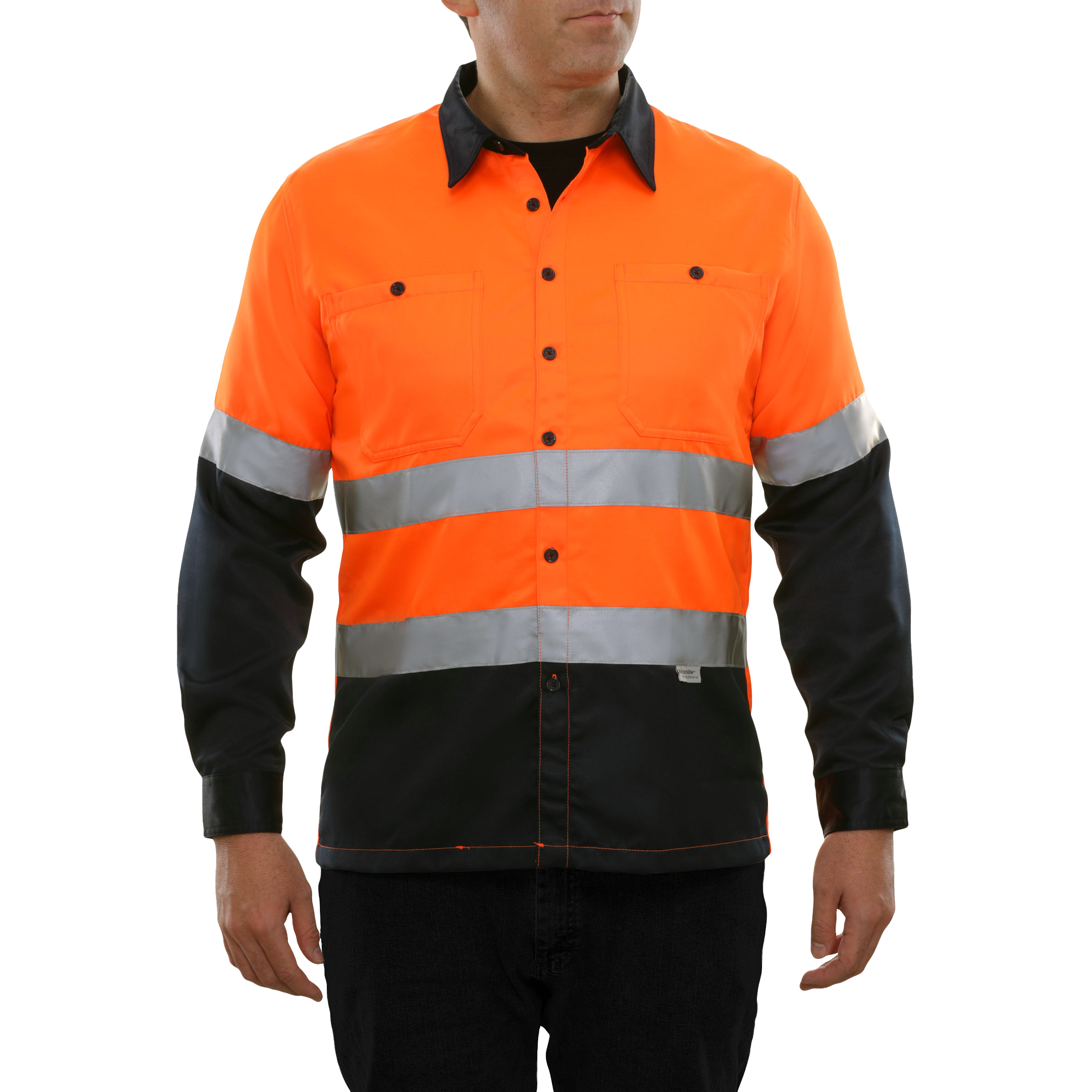 Reflective Apparel High Visibility Work Shirt Button Down Orange-Navy 2-Tone