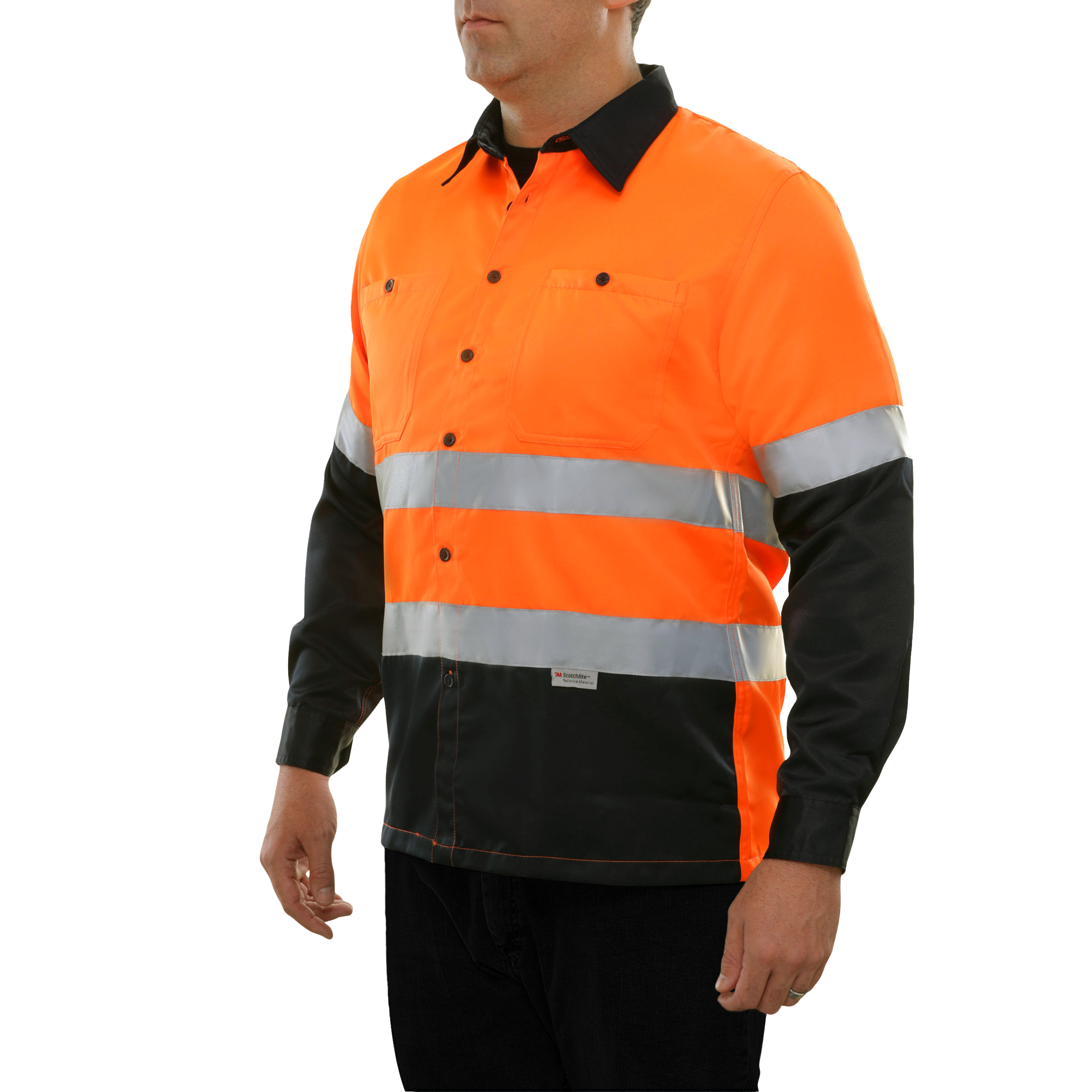 Reflective Apparel High Visibility Work Shirt Button Down Orange-Navy 2-Tone