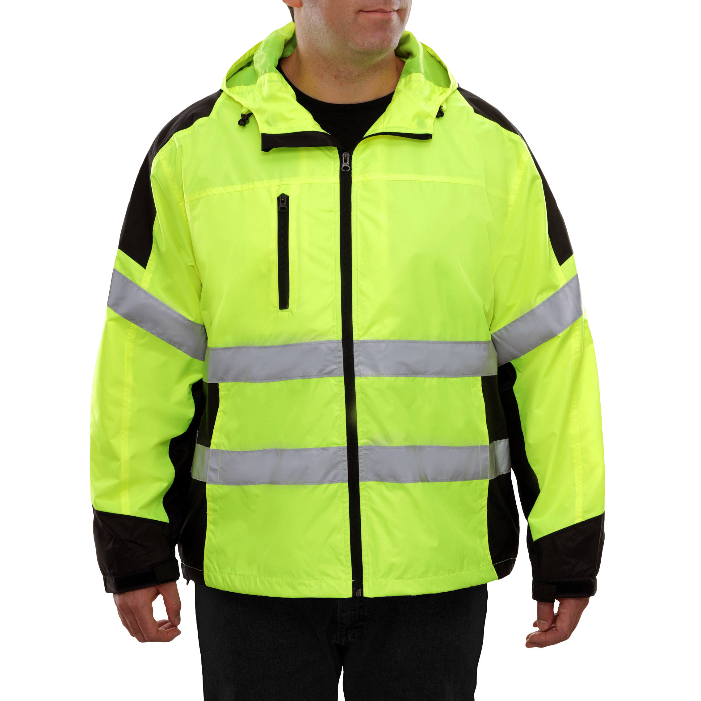 Safety Jacket Hi Vis Hooded Windbreaker Water Resistant 2-Tone