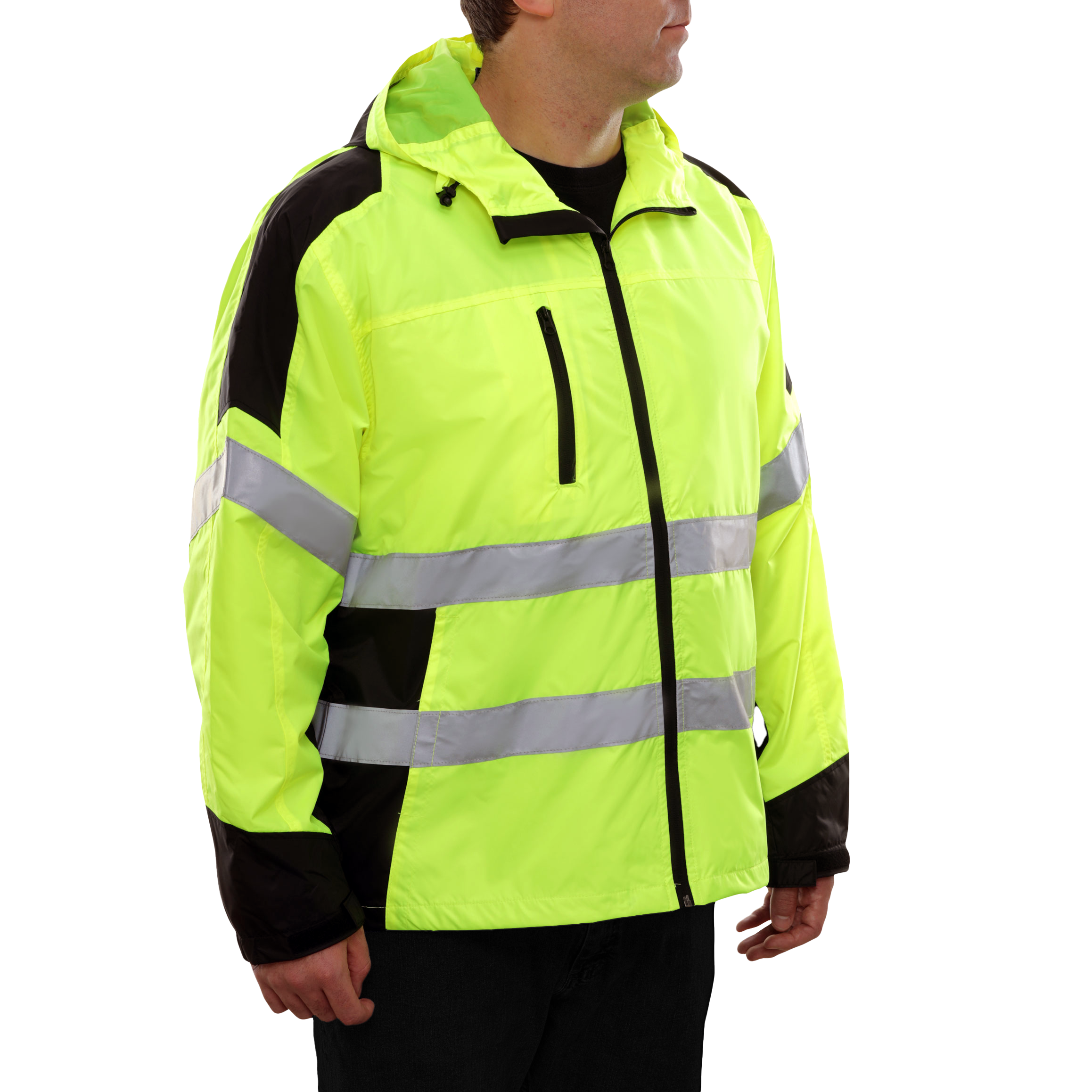 Safety Jacket Hi Vis Hooded Windbreaker Water Resistant 2-Tone