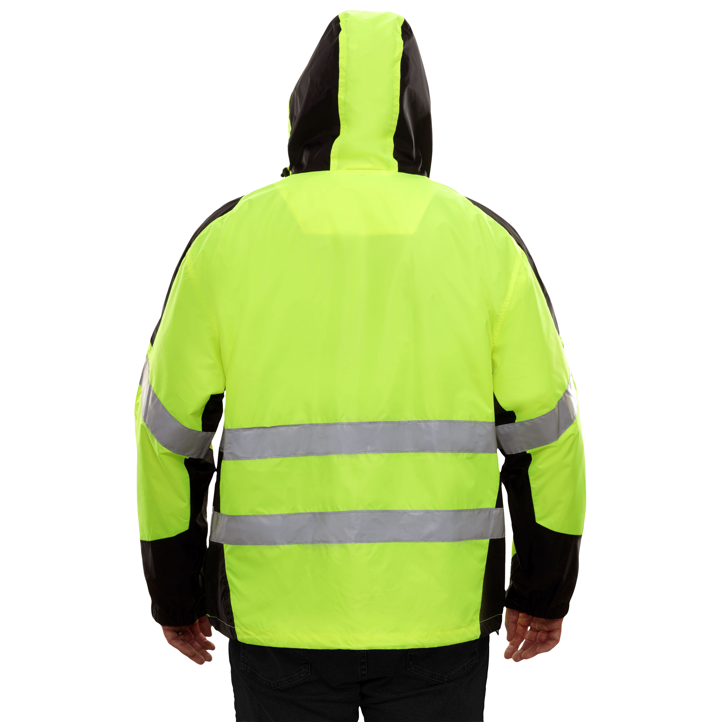 Safety Jacket Hi Vis Hooded Windbreaker Water Resistant 2-Tone