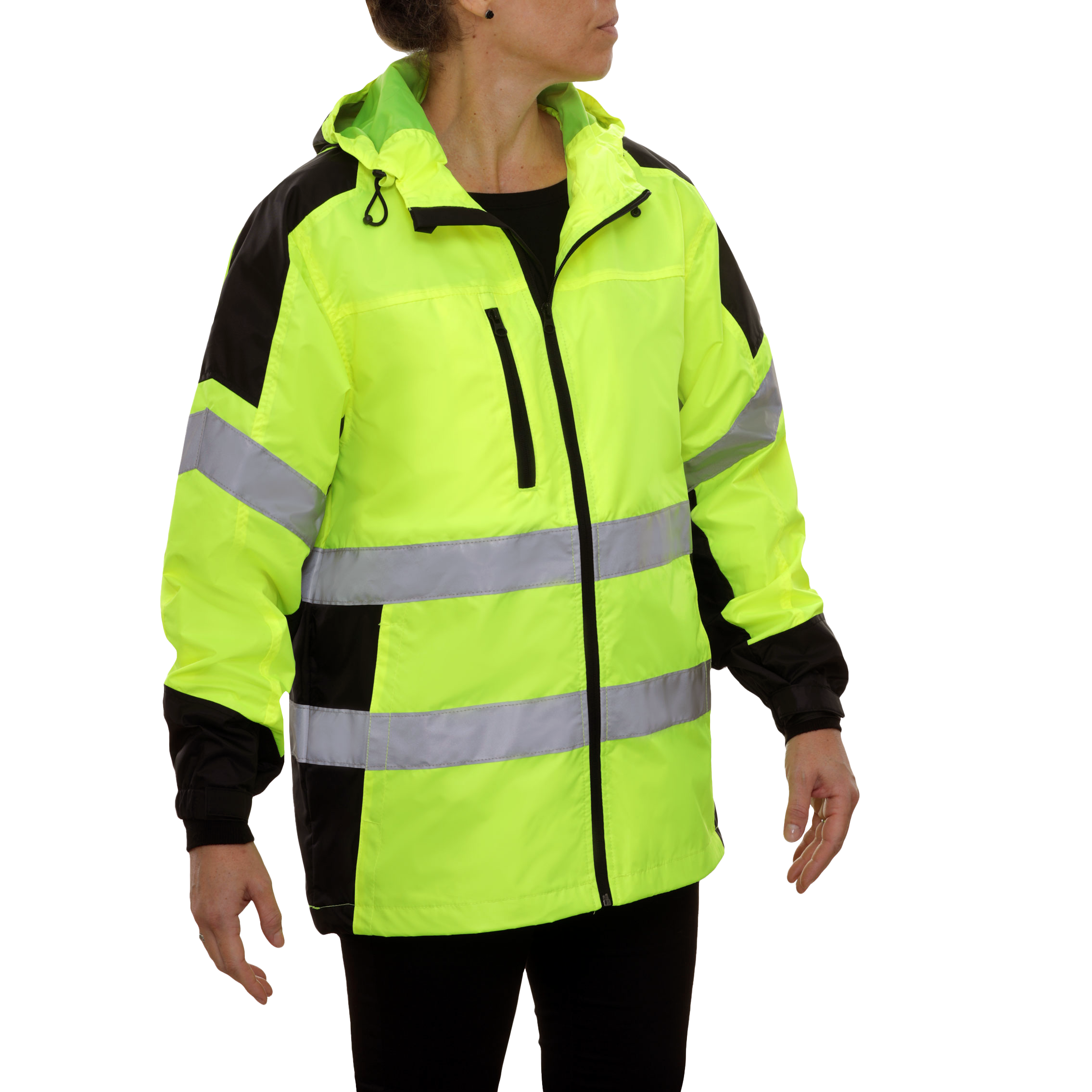 Safety Jacket Hi Vis Hooded Windbreaker Water Resistant 2-Tone