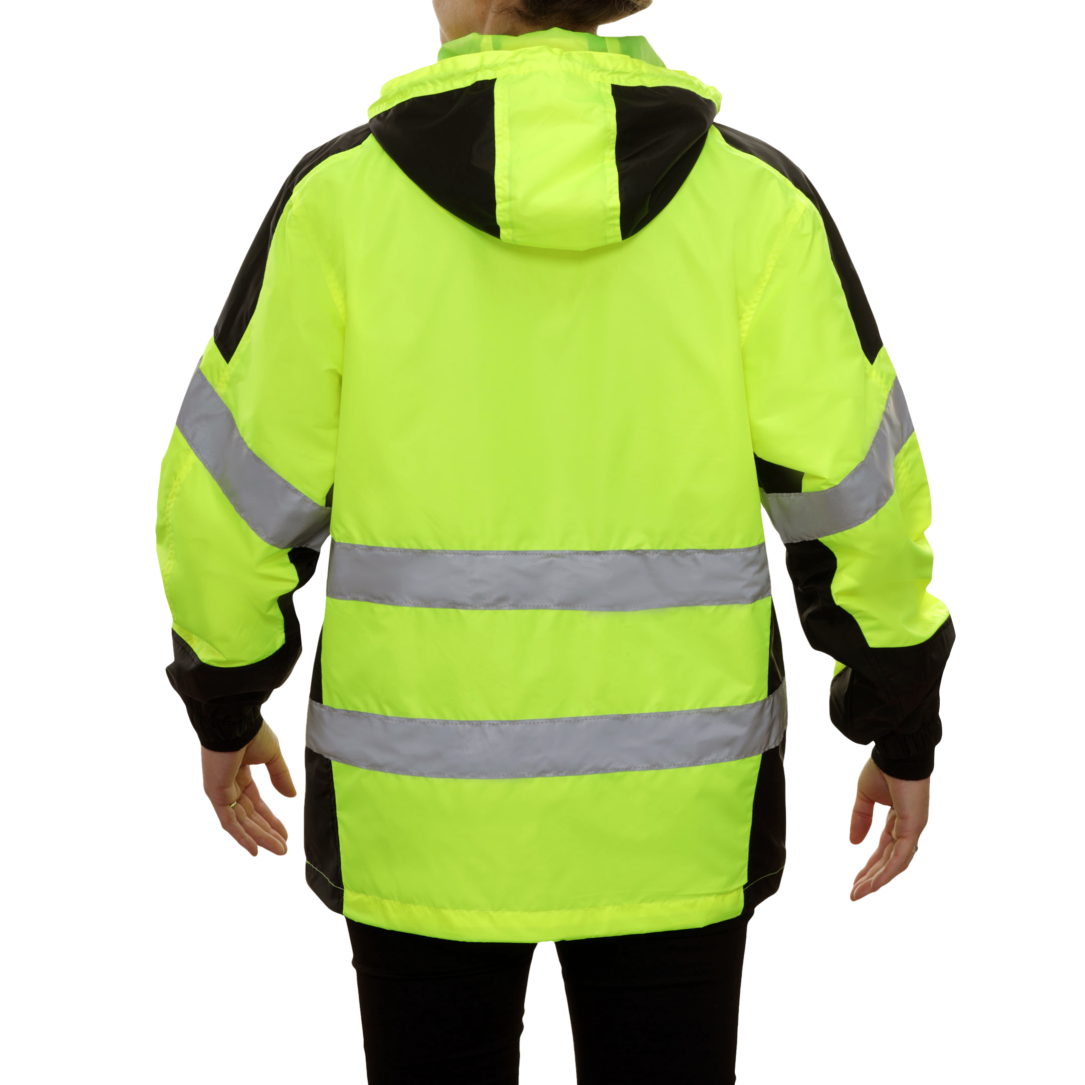 Safety Jacket Hi Vis Hooded Windbreaker Water Resistant 2-Tone