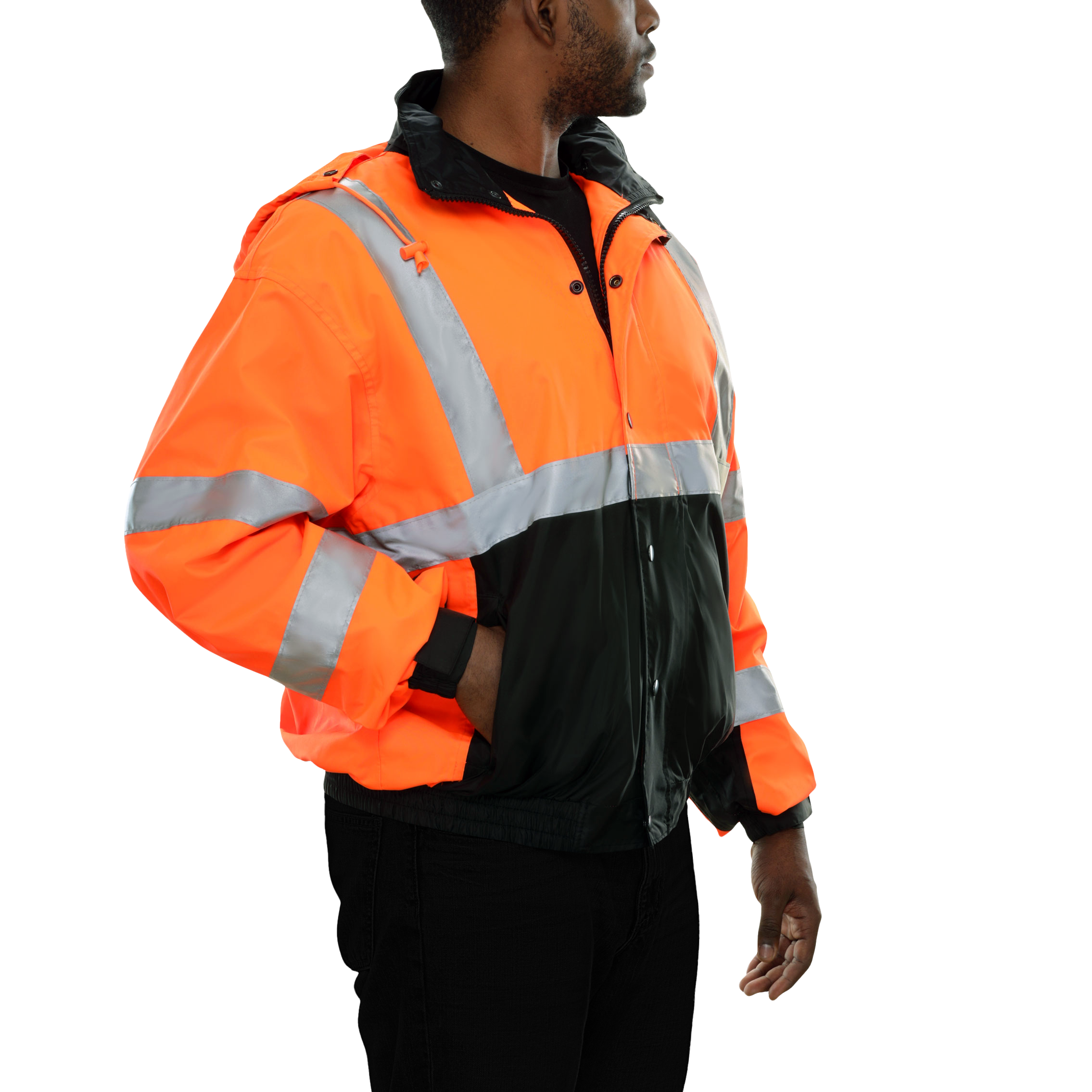Safety Jacket Hi Vis Bomber Zip-Out Liner Breathable Waterproof Orange & Black