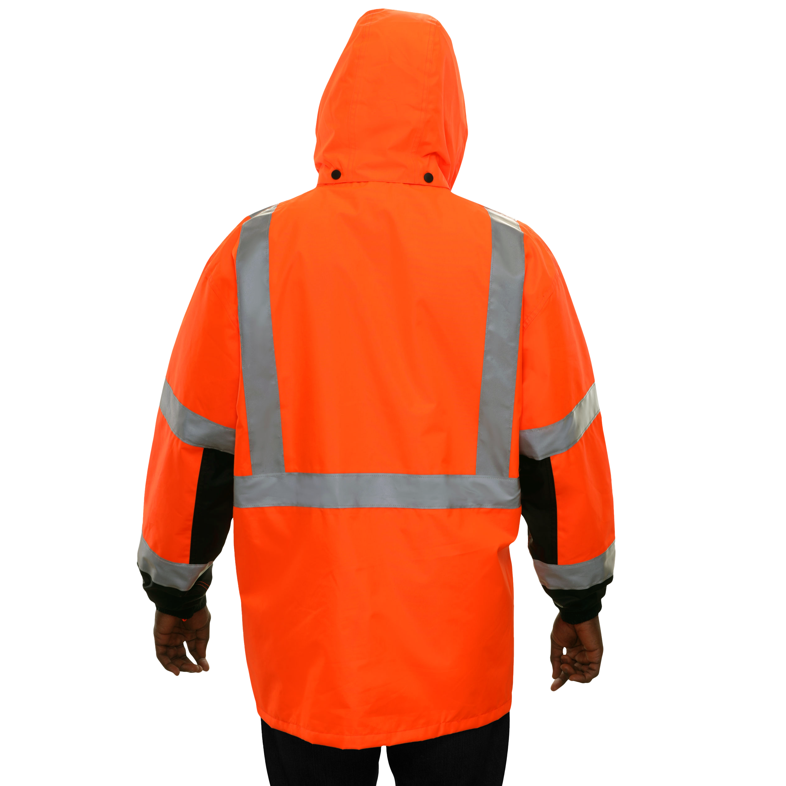 Safety Jacket Hi Vis Parka Breathable Waterproof Hooded 2-Tone Orange