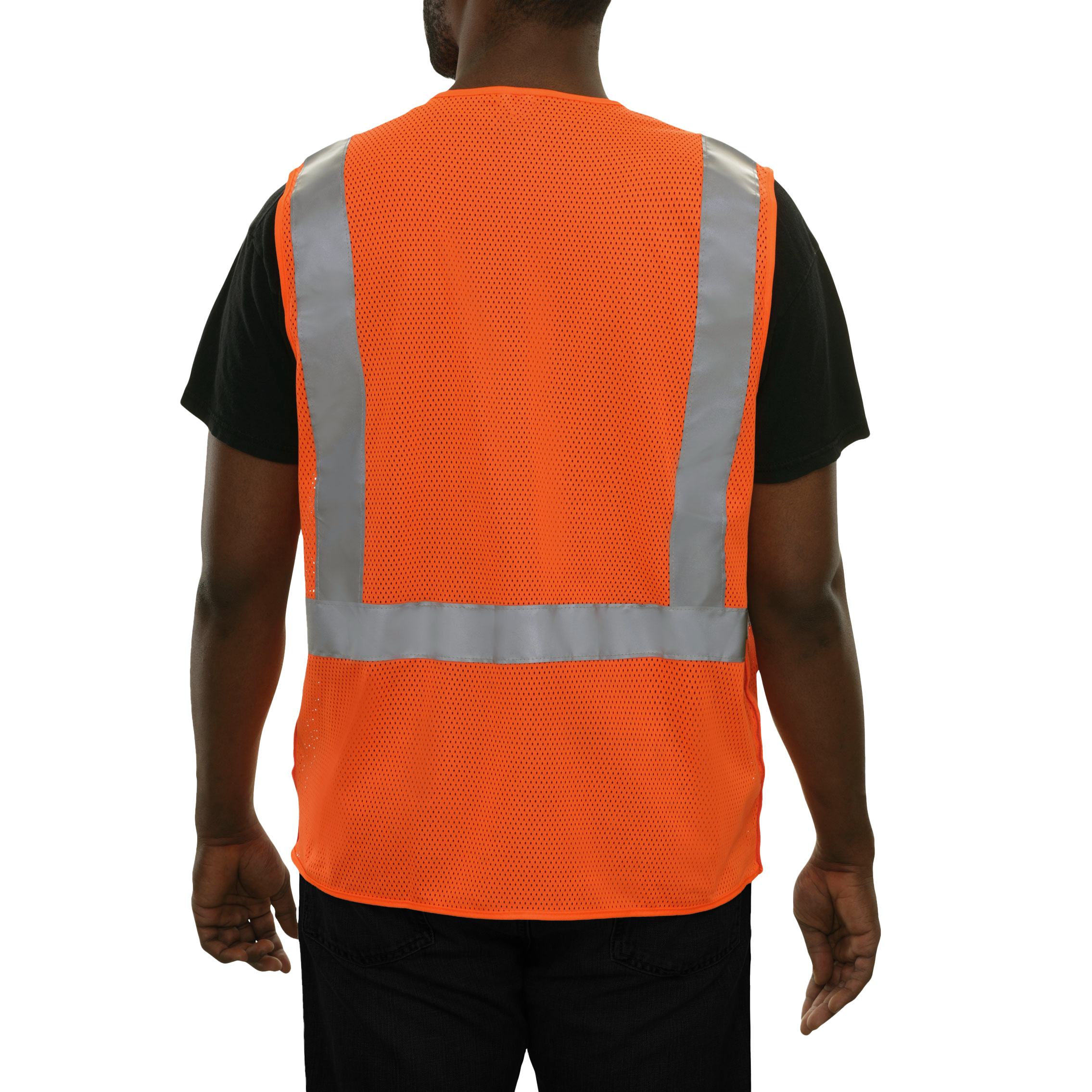 Safety Vest Hi Vis Vest Clear ID Pocket 5pt Breakaway Orange Zip Mesh
