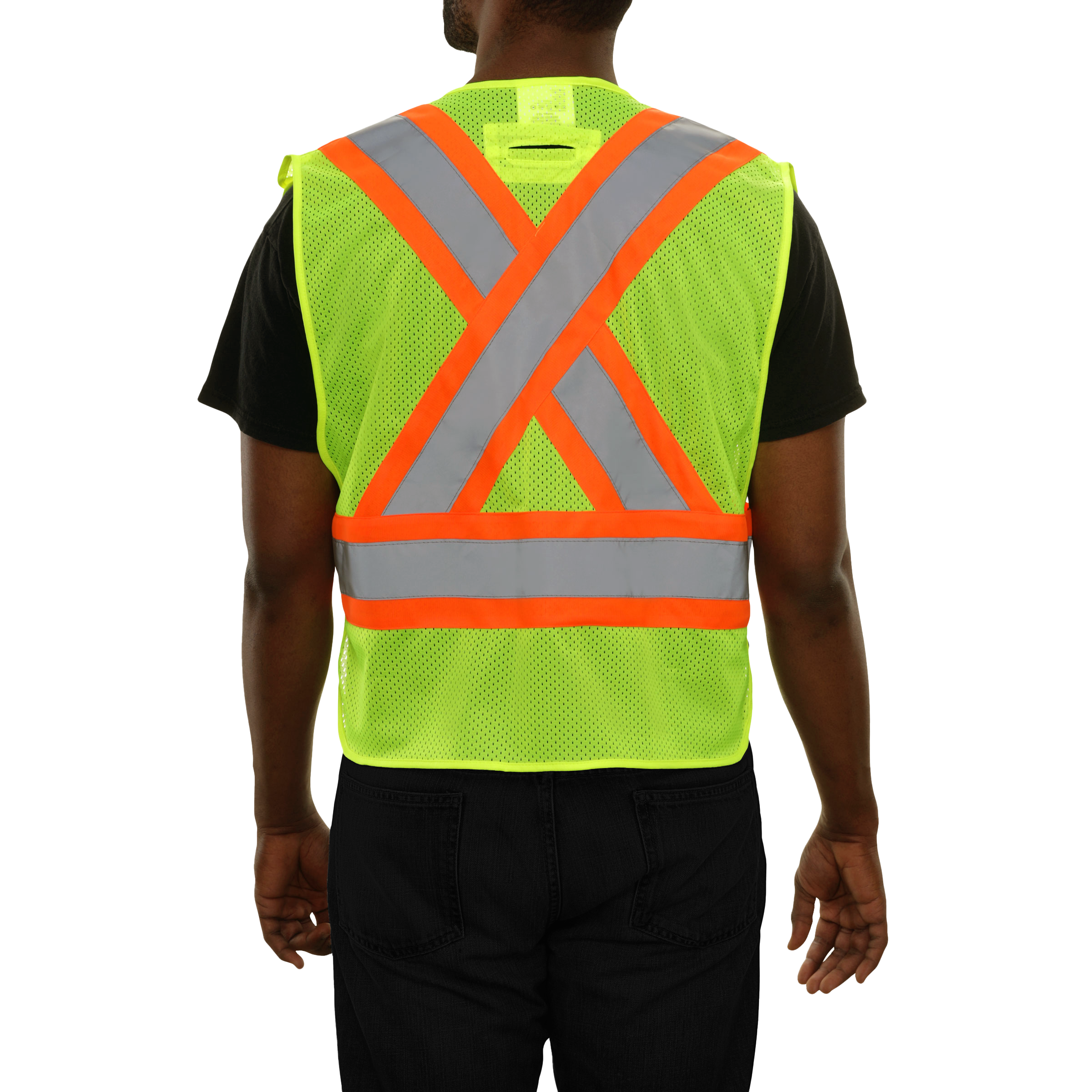 Safety Vest Hi Vis Vest 5pt Breakaway X-Back Lime Mesh w/D-Ring