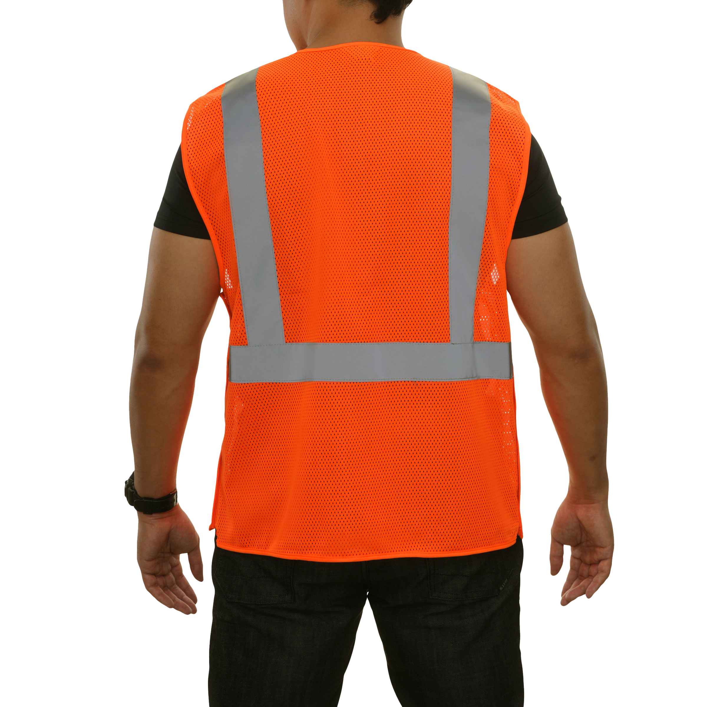 Economy Safety Vest Hi Vis Vest 5pt Breakaway Mesh Red-Orange ANSI 2