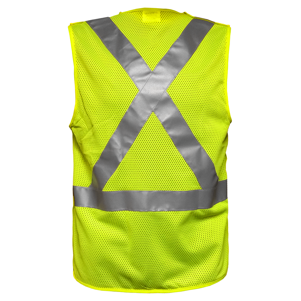 Safety Vest Clear ID Pocket 5pt Breakaway X-Back Lime Zip Mesh