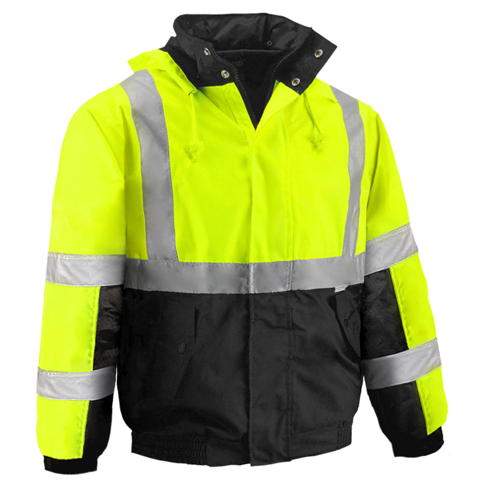 Safety Jacket Hi Vis Bomber Zip-Out Liner Breathable Waterproof Lime & Black