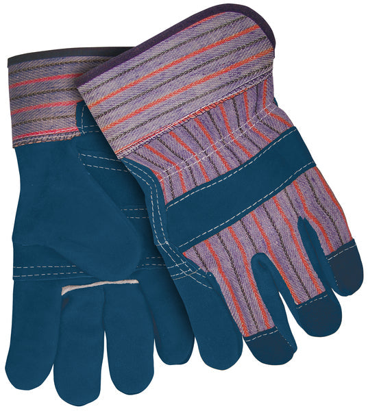 MCR Safety Blue Color Leather Palm W/Rubberizd Cuff